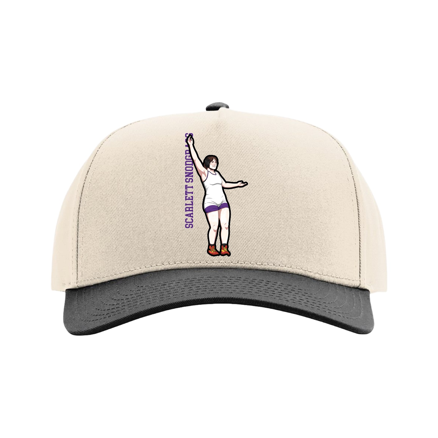 Full Fabric Five-Panel Champ Cap — Name Vertical in Cream/Black