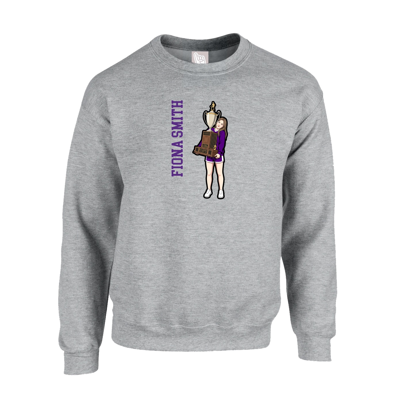 Fleece Crew — Name Vertical in Grey