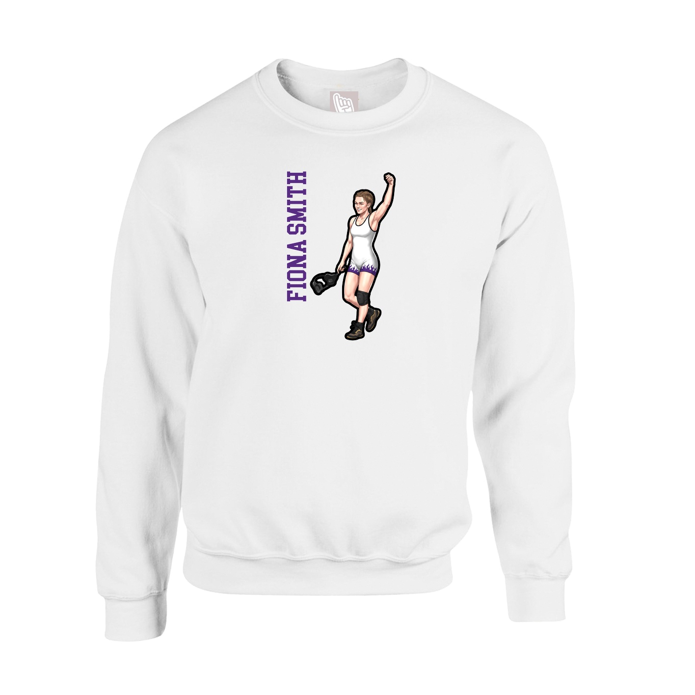 Fleece Crew — Name Vertical in White