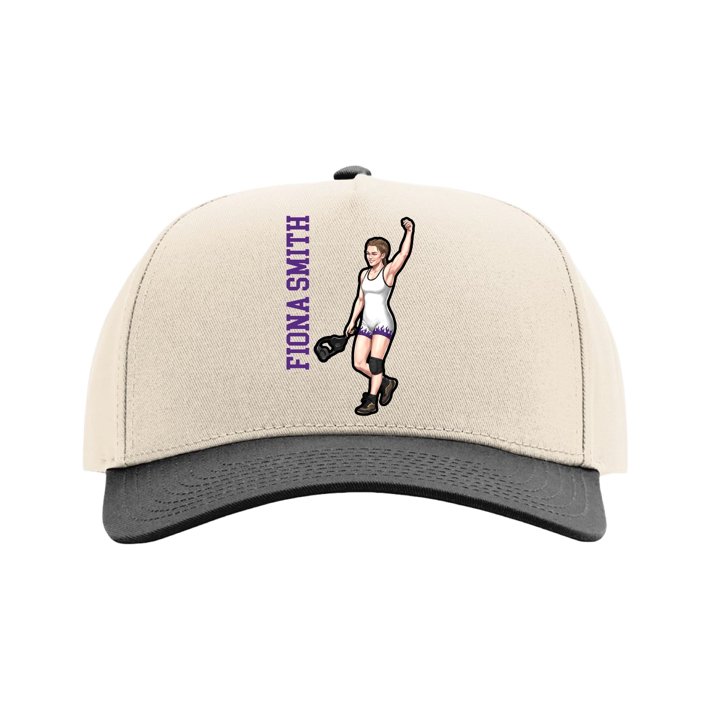 Full Fabric Five-Panel Champ Cap — Name Vertical in Cream/Black