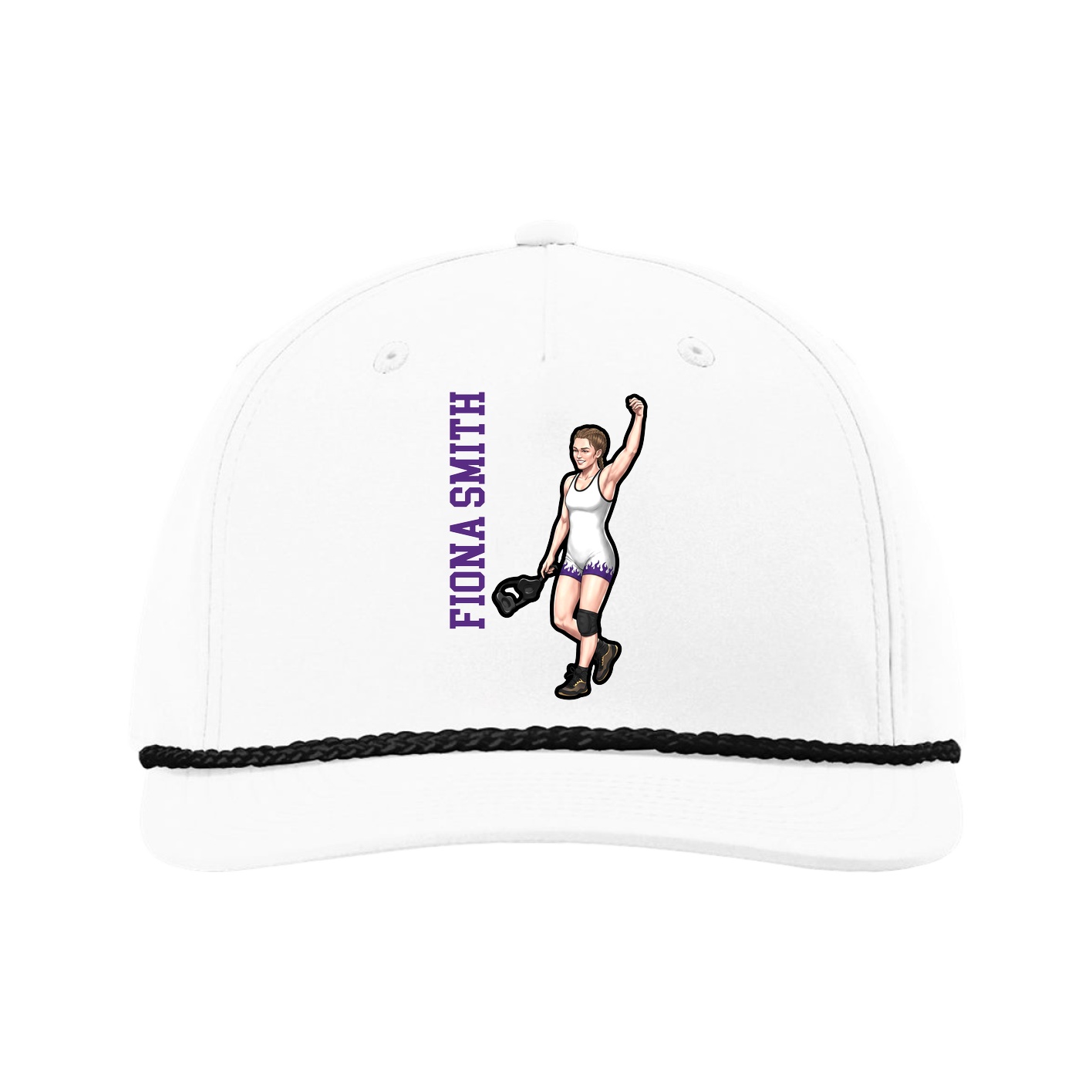 Five-Panel Classic Rope Cap — Name Vertical in White