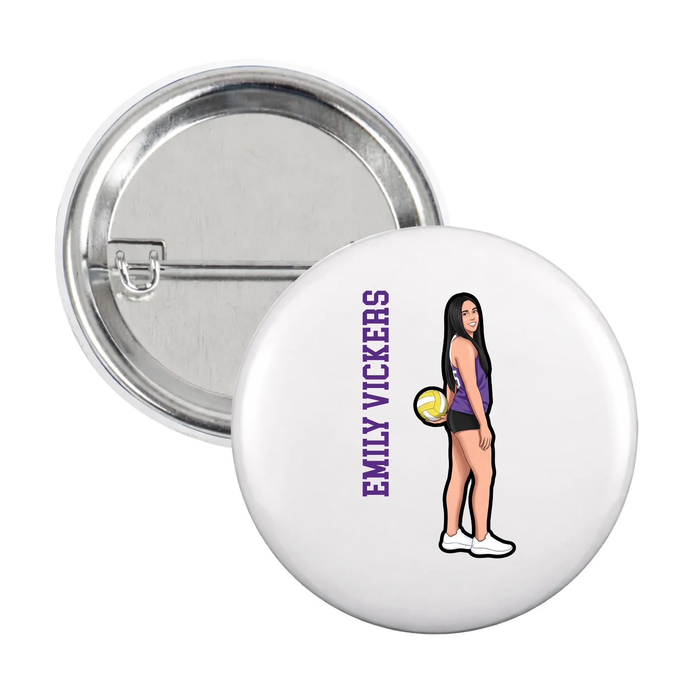 Game Day Button — Name Vertical in White