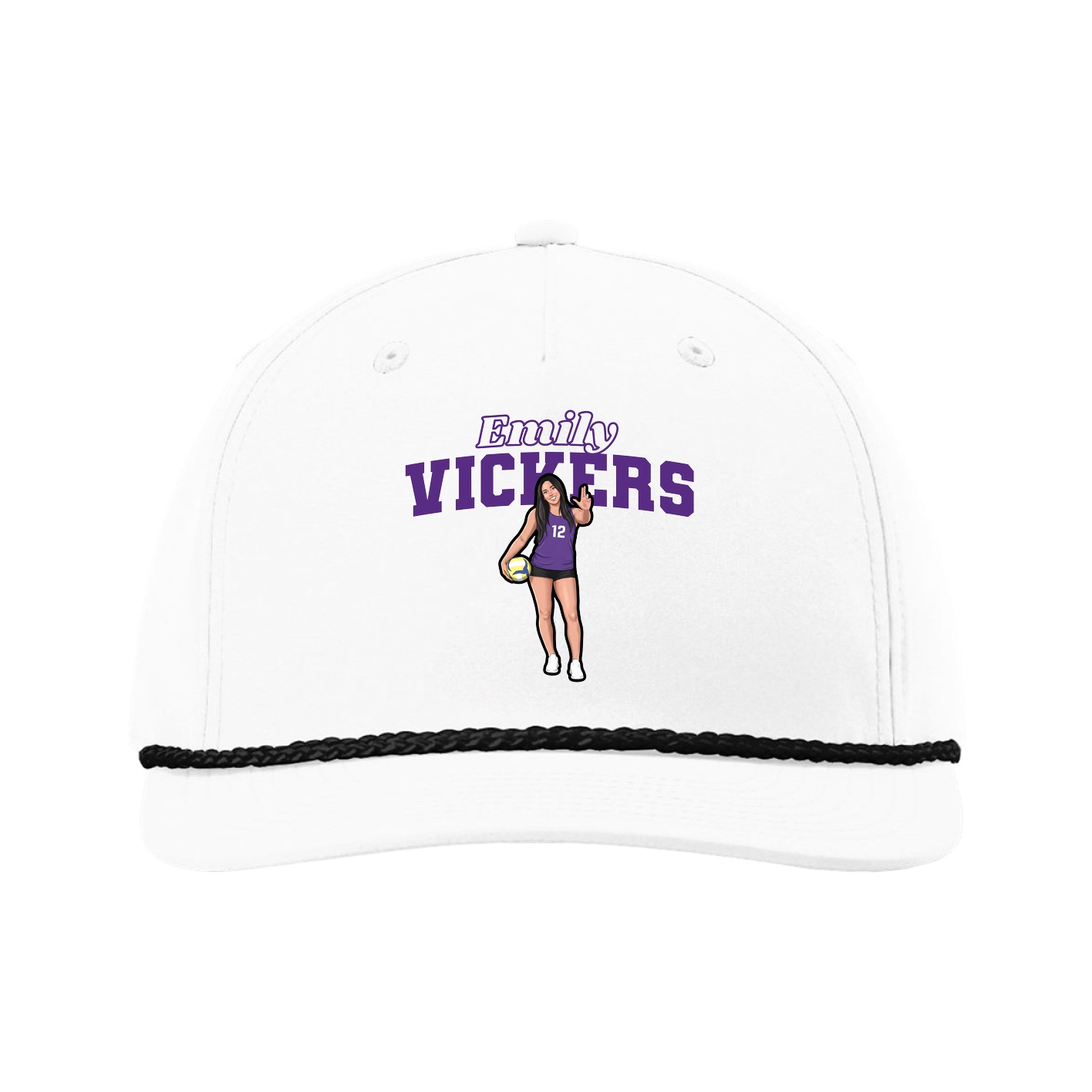 Five-Panel Classic Rope Cap — Name Arch in White