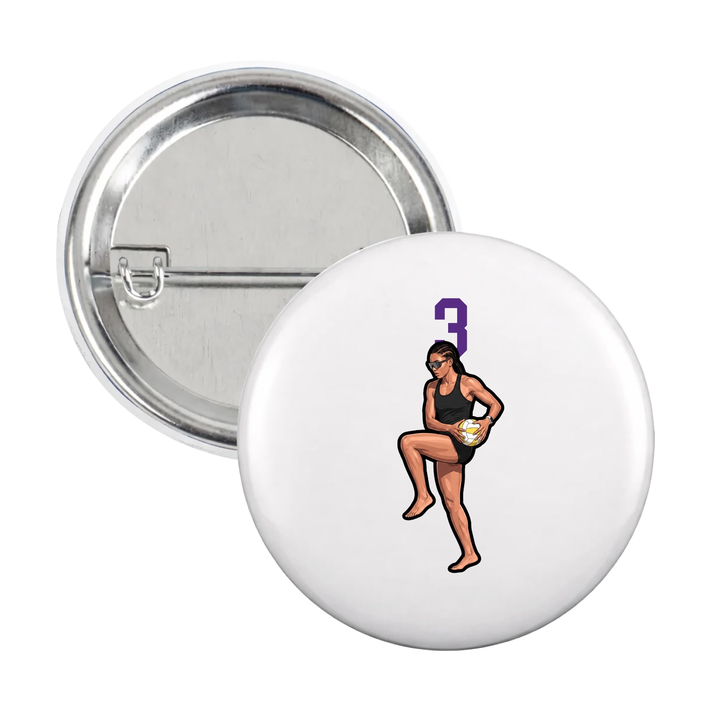 Game Day Button — Number Top in White