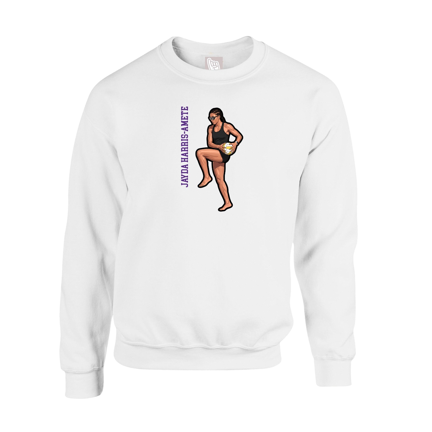 Fleece Crew — Name Vertical in White