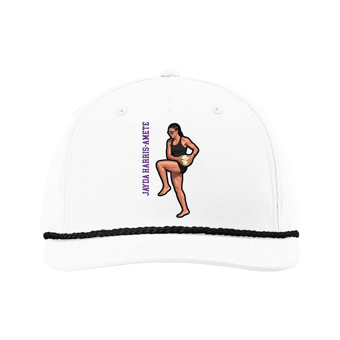 Five-Panel Classic Rope Cap — Name Vertical in White