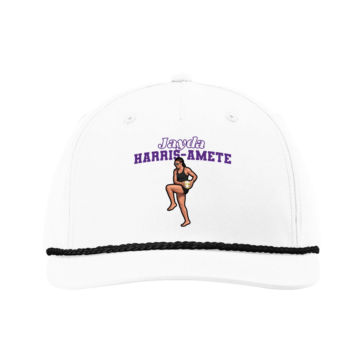 Five-Panel Classic Rope Cap — Name Arch in White