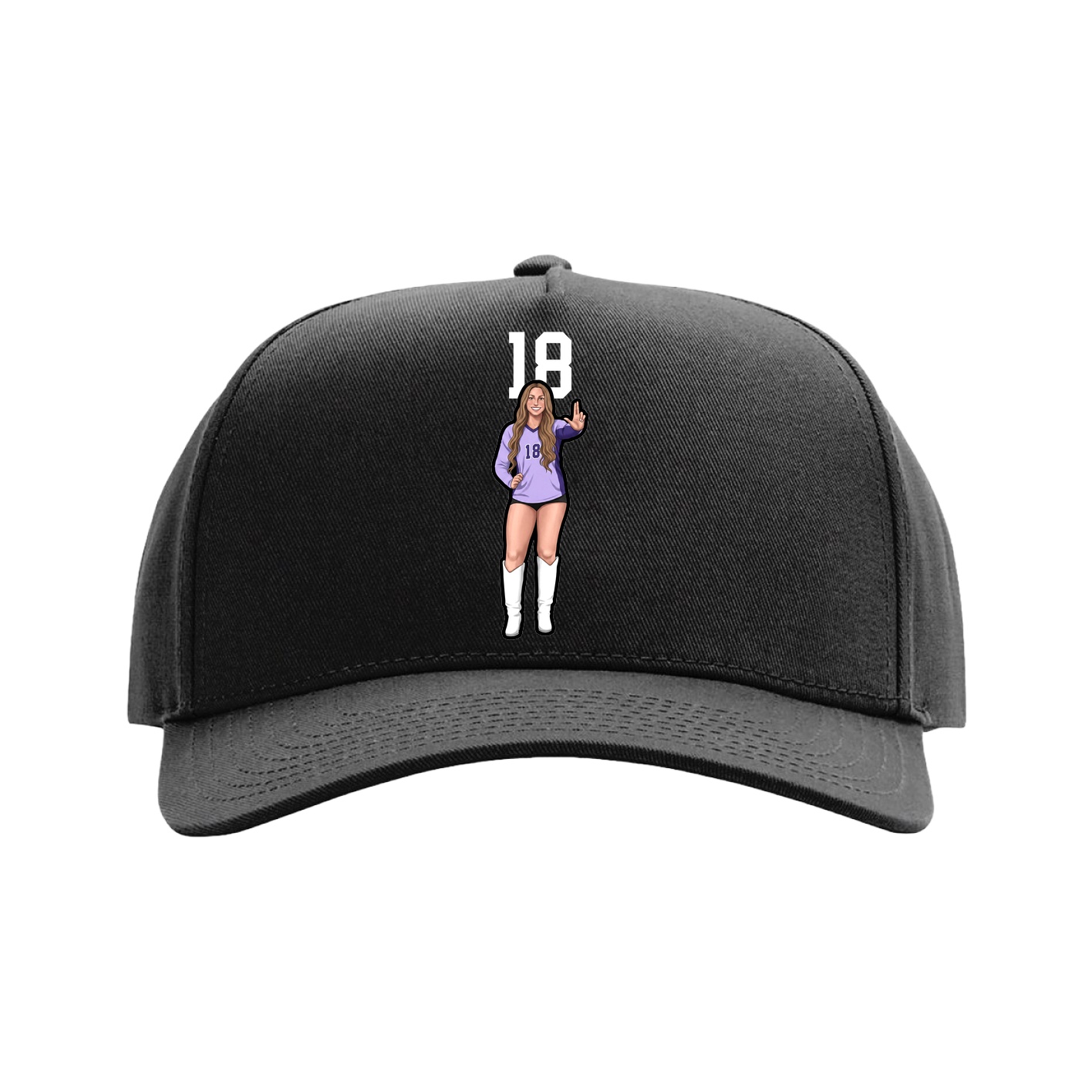 Full Fabric Five-Panel Champ Cap — Number Top in Black