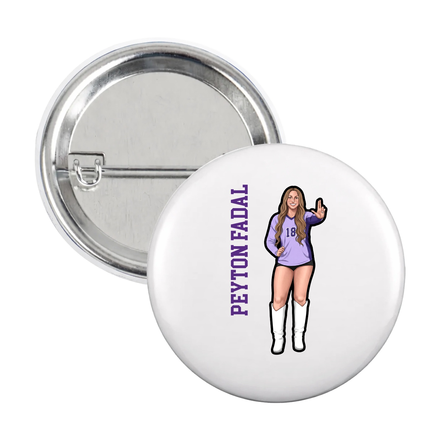 Game Day Button — Name Vertical in White