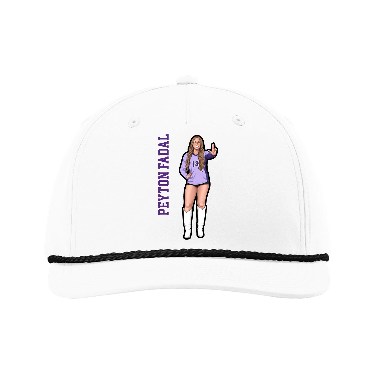 Five-Panel Classic Rope Cap — Name Vertical in White