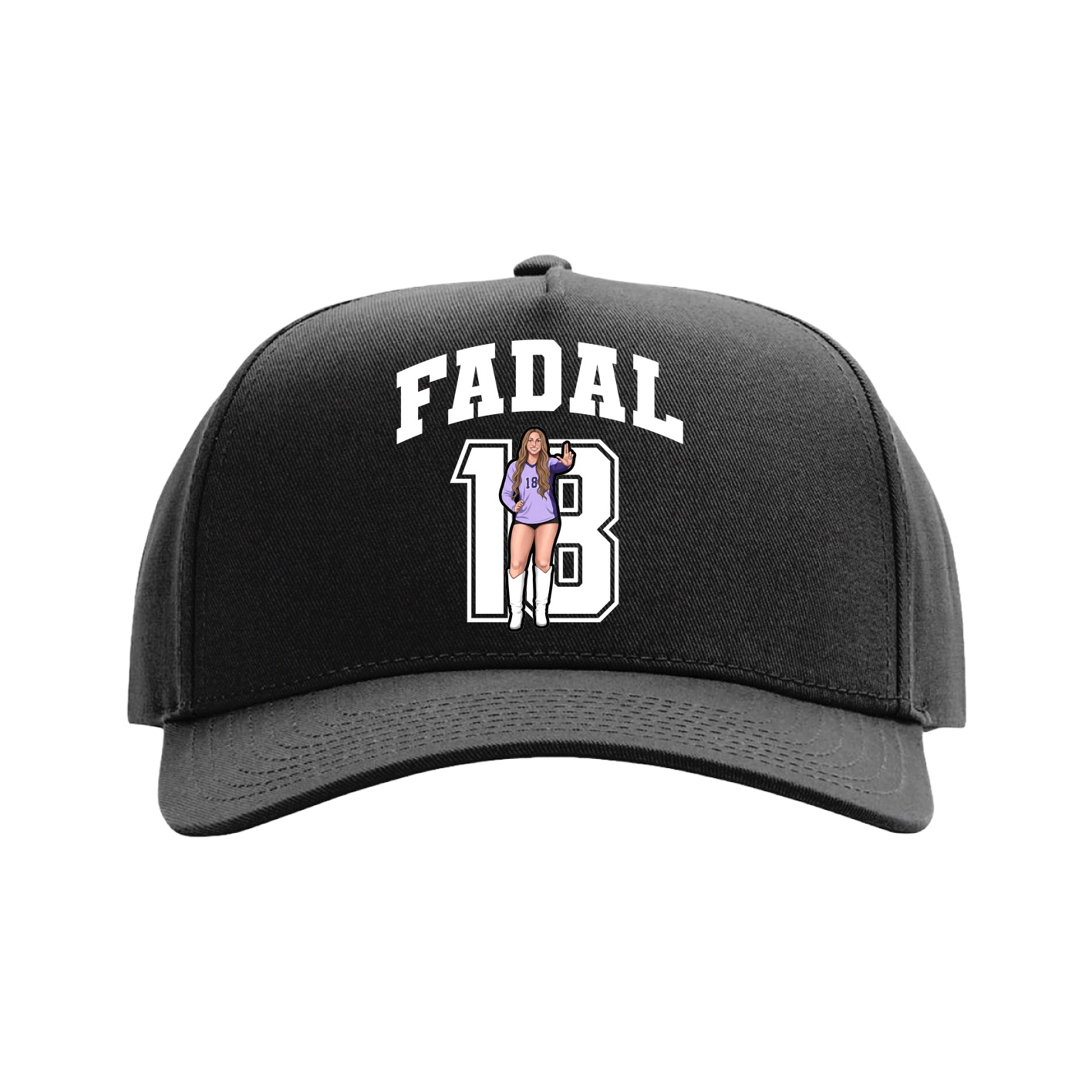 Full Fabric Five-Panel Champ Cap — Number in Black