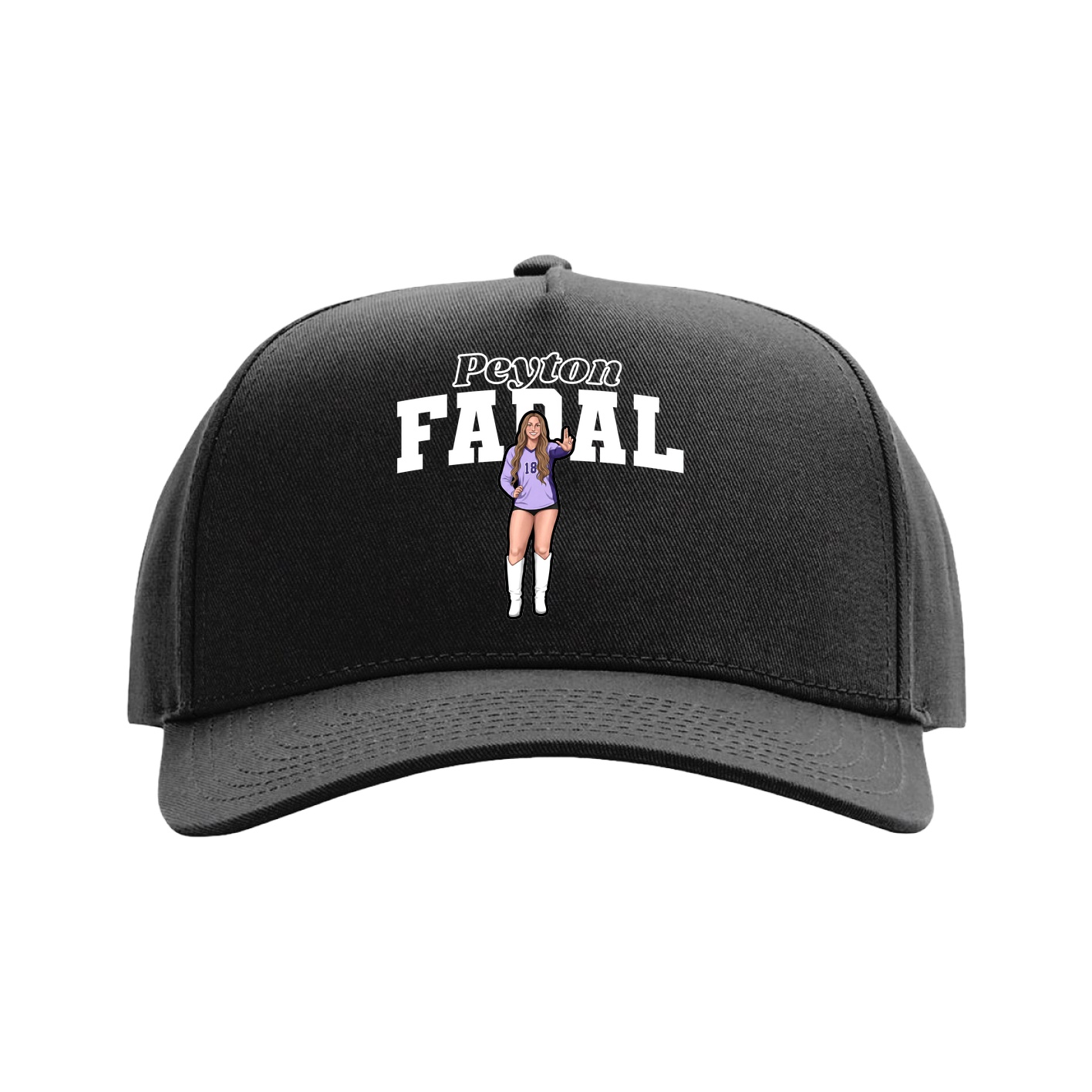 Full Fabric Five-Panel Champ Cap — Name Arch in Black