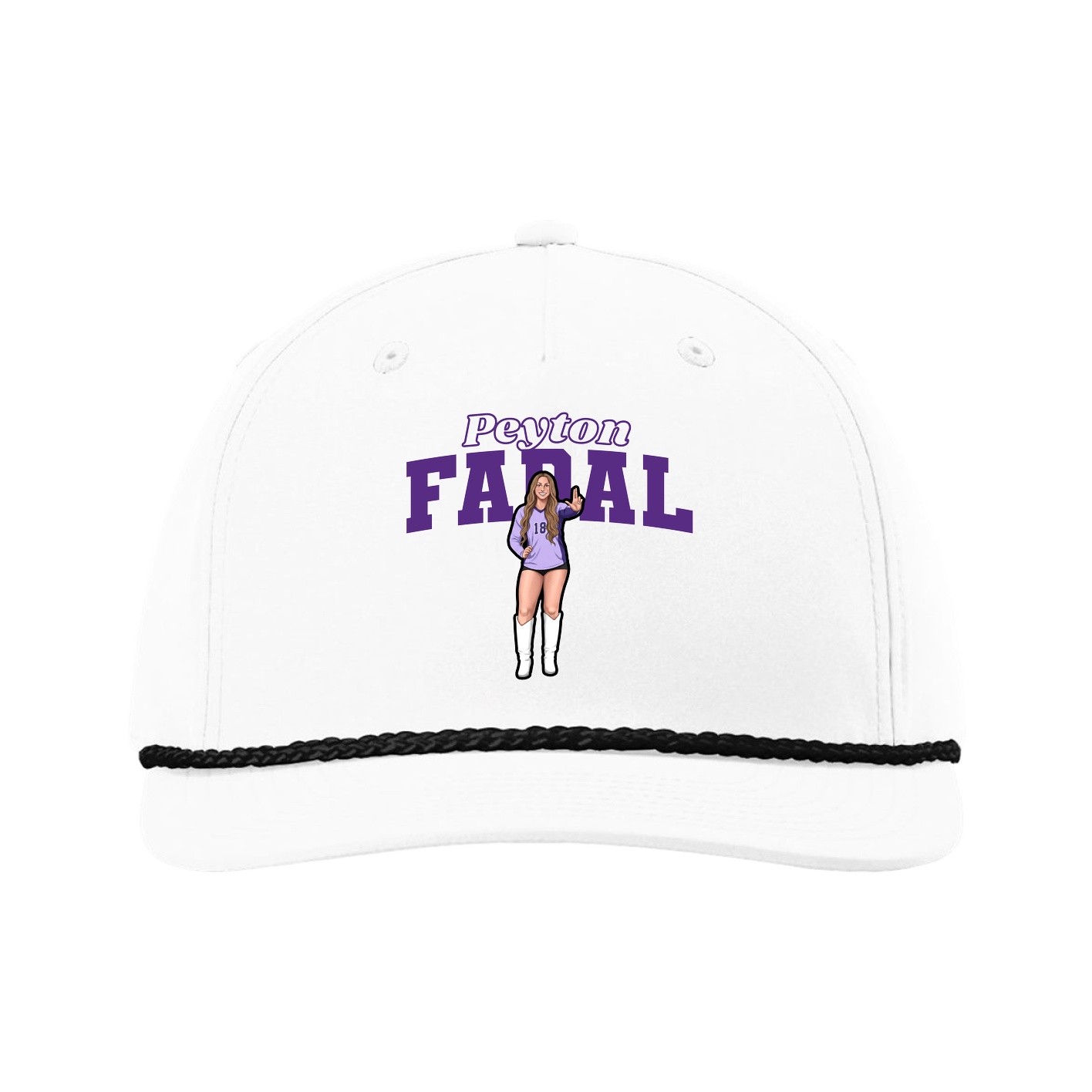 Five-Panel Classic Rope Cap — Name Arch in White