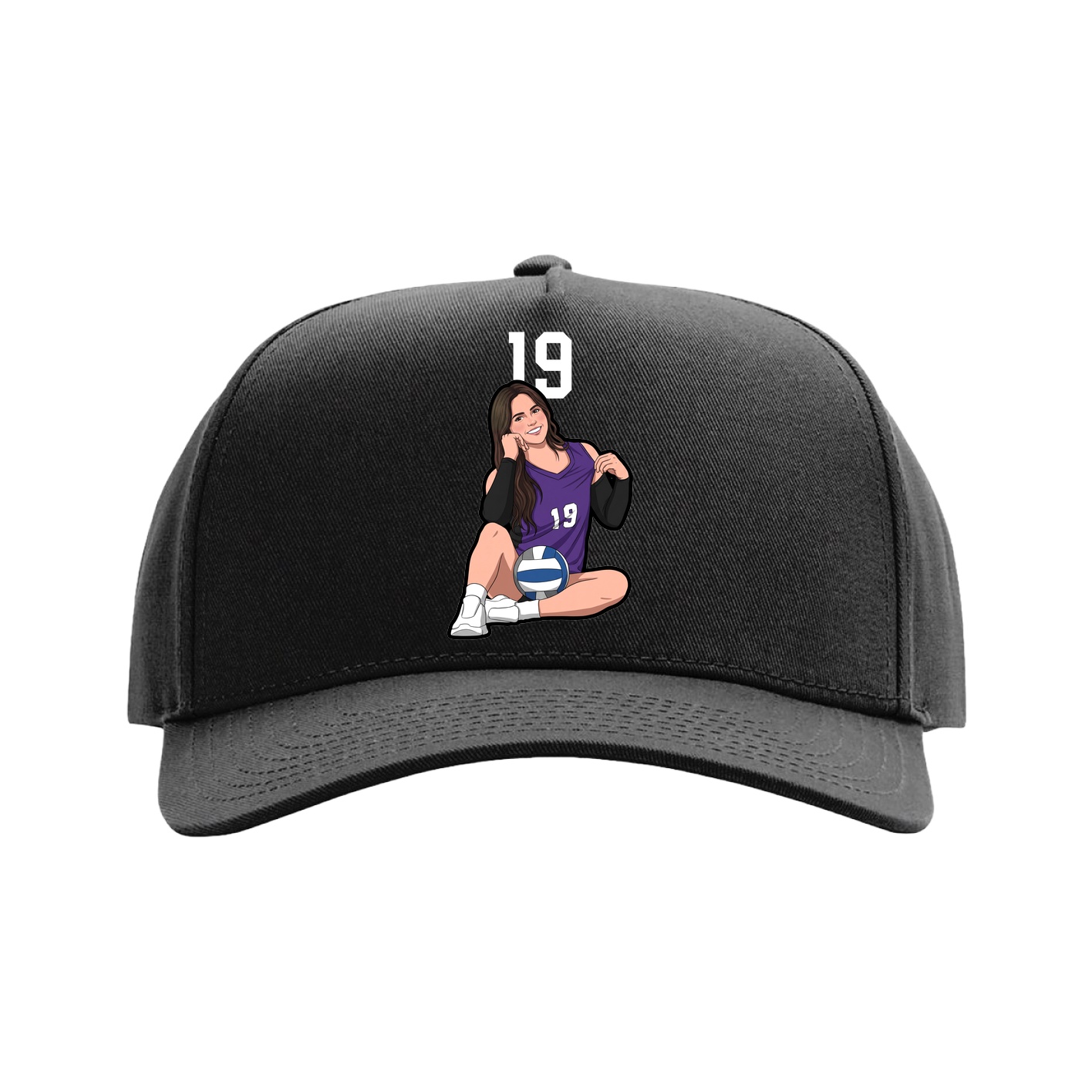 Full Fabric Five-Panel Champ Cap — Number Top in Black