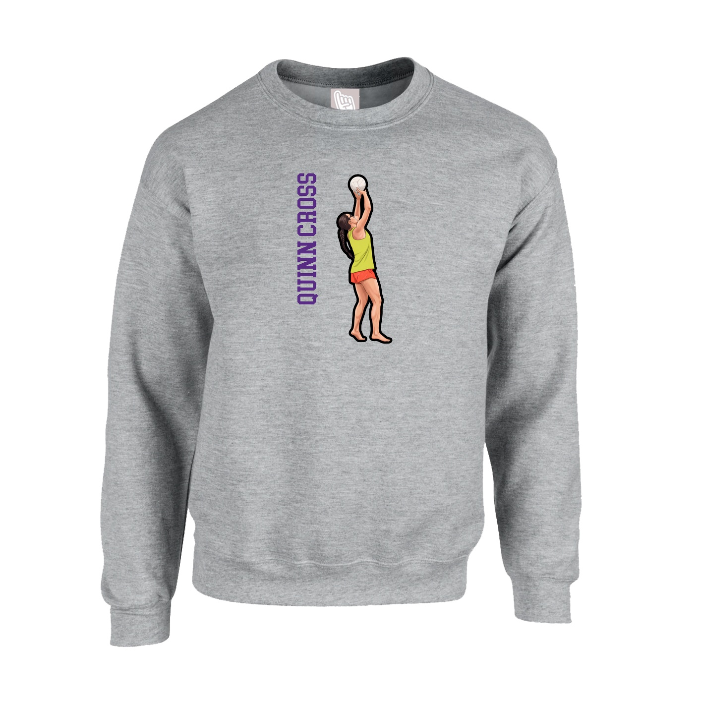 Fleece Crew — Name Vertical in Grey