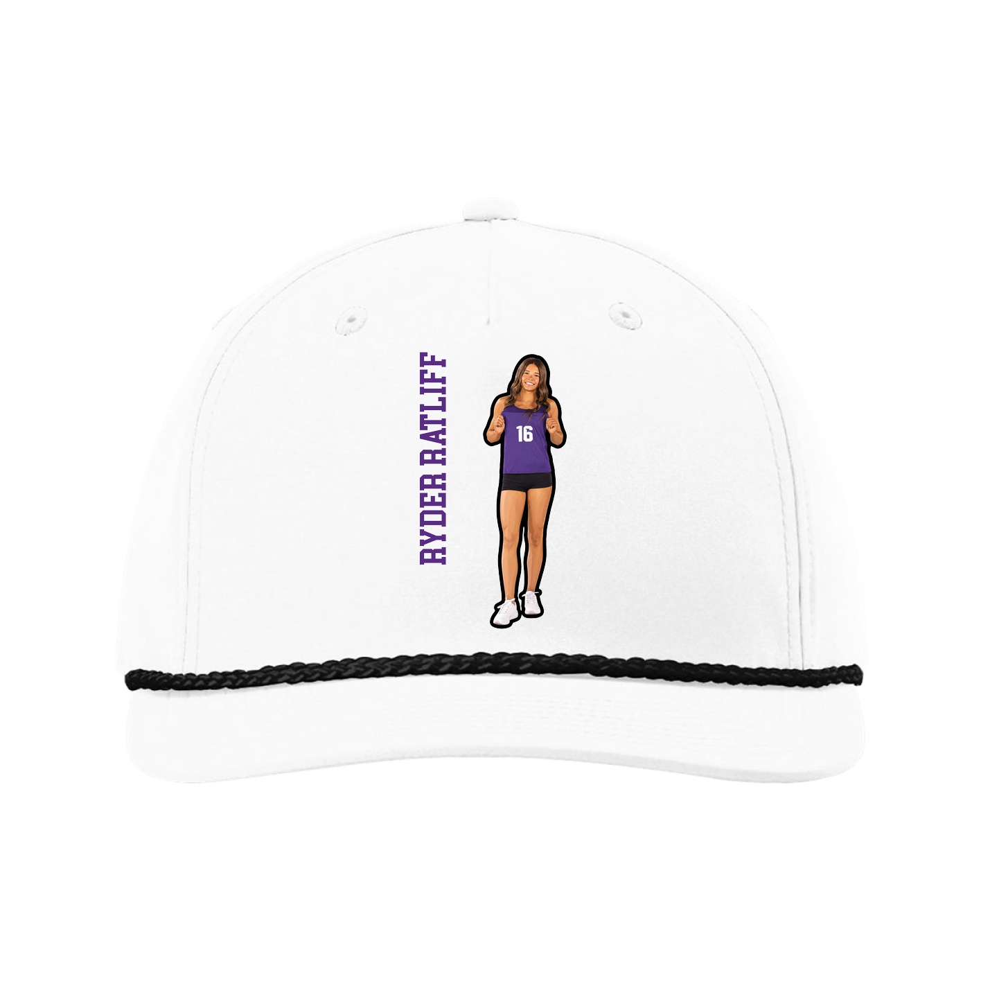 Five-Panel Classic Rope Cap — Name Vertical in White