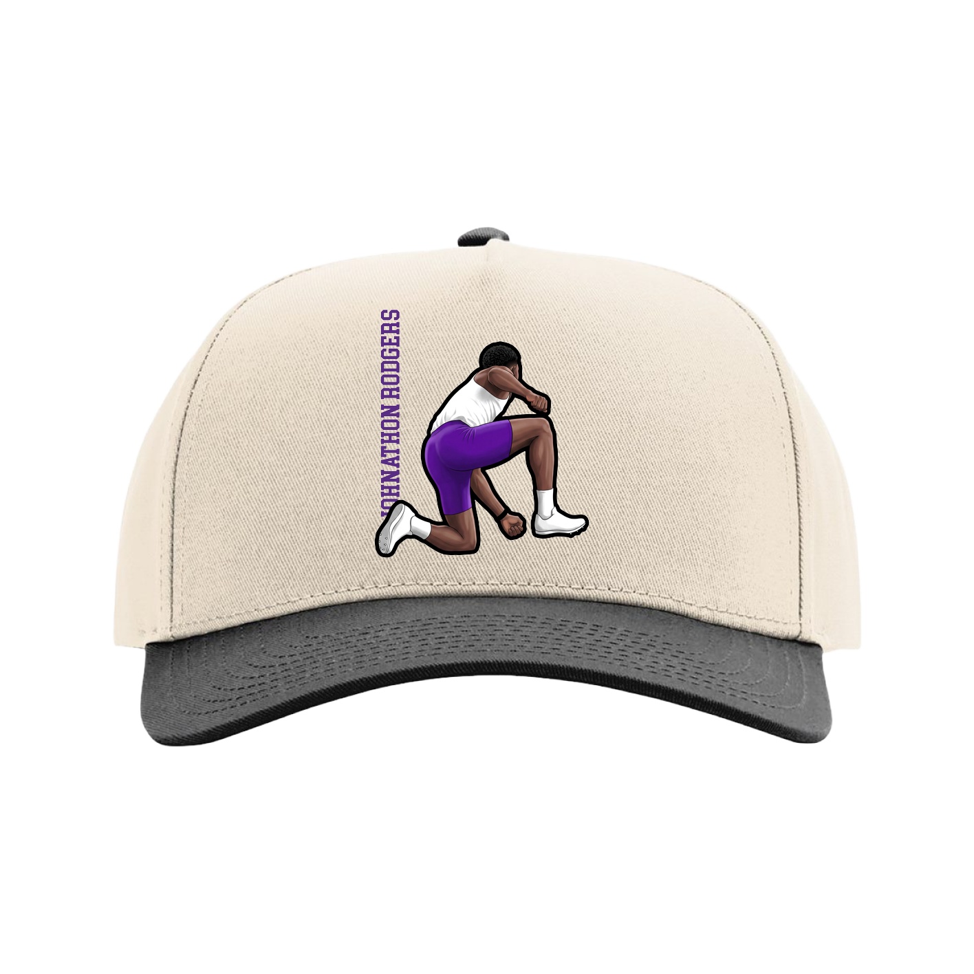 Full Fabric Five-Panel Champ Cap — Name Vertical in Cream/Black