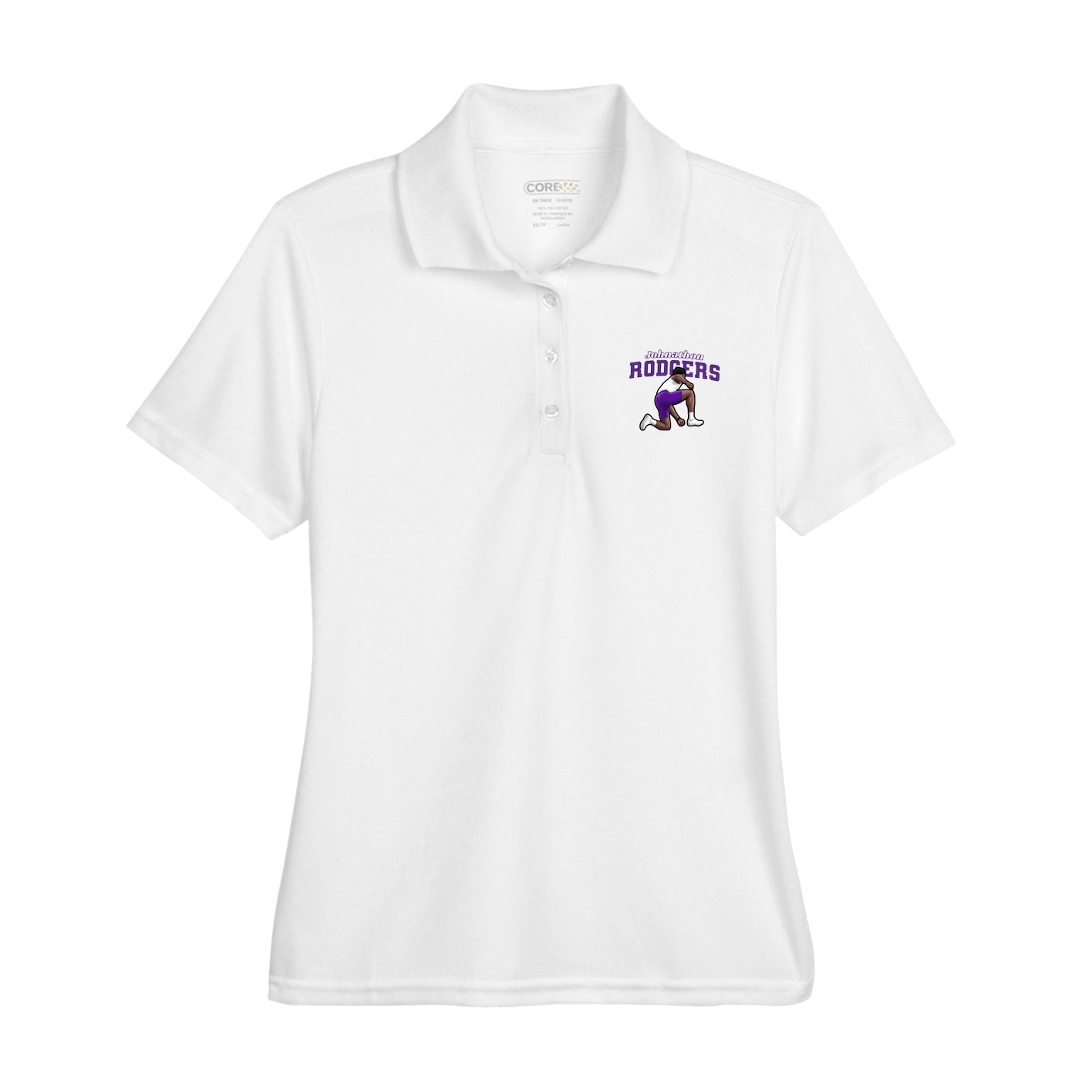 Womens Performance Polo — Name Arch in White