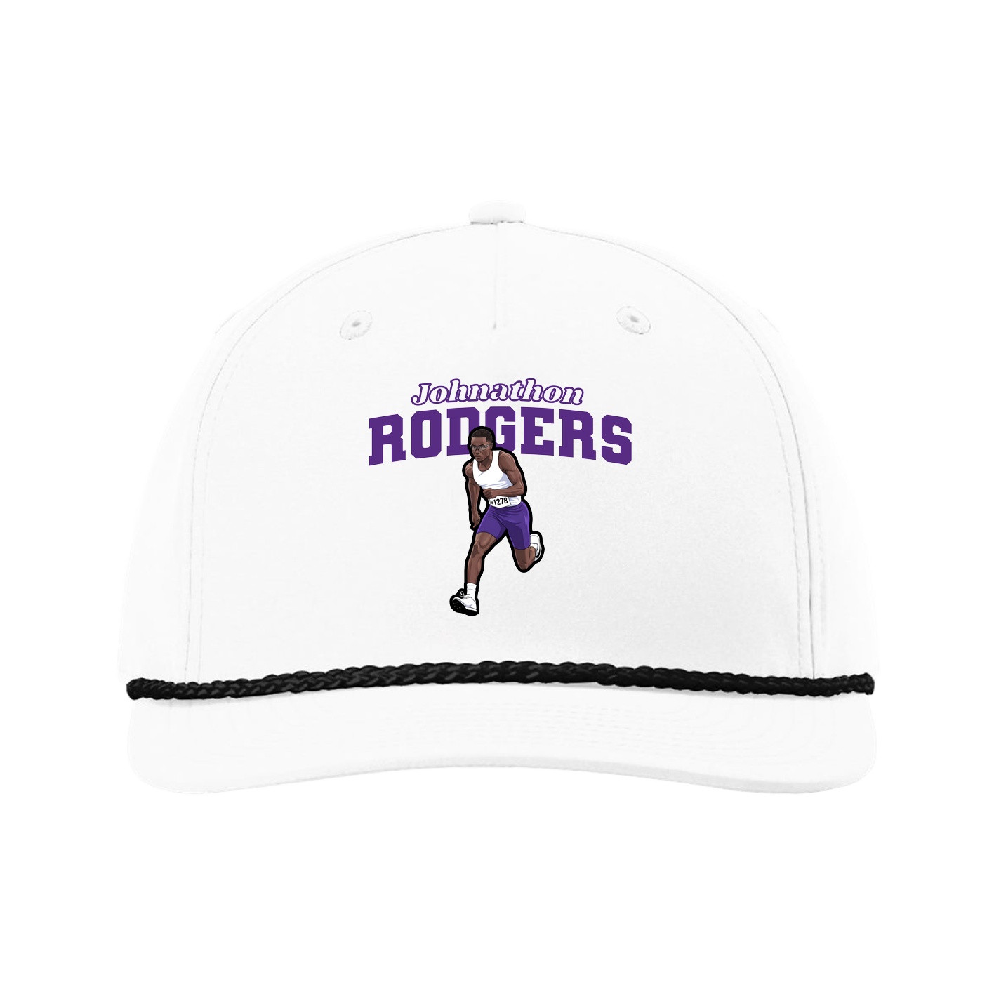 Five-Panel Classic Rope Cap — Name Arch in White