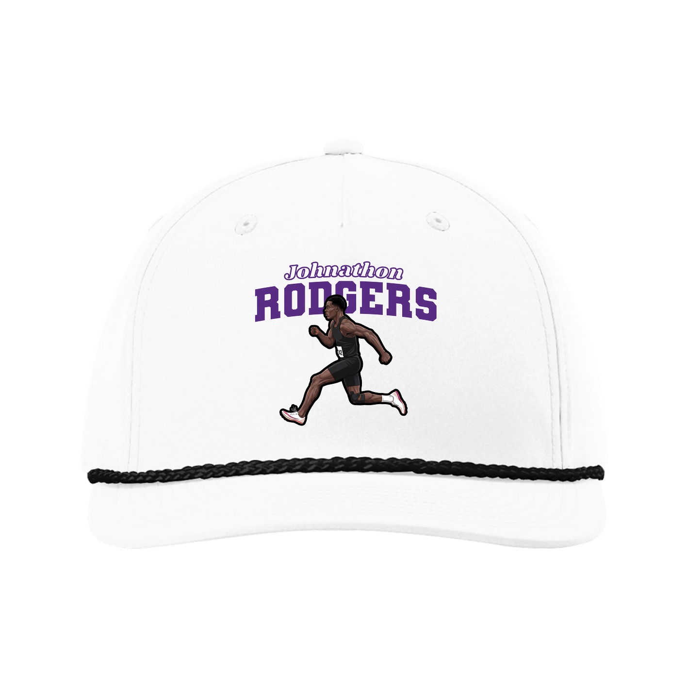 Five-Panel Classic Rope Cap — Name Arch in White