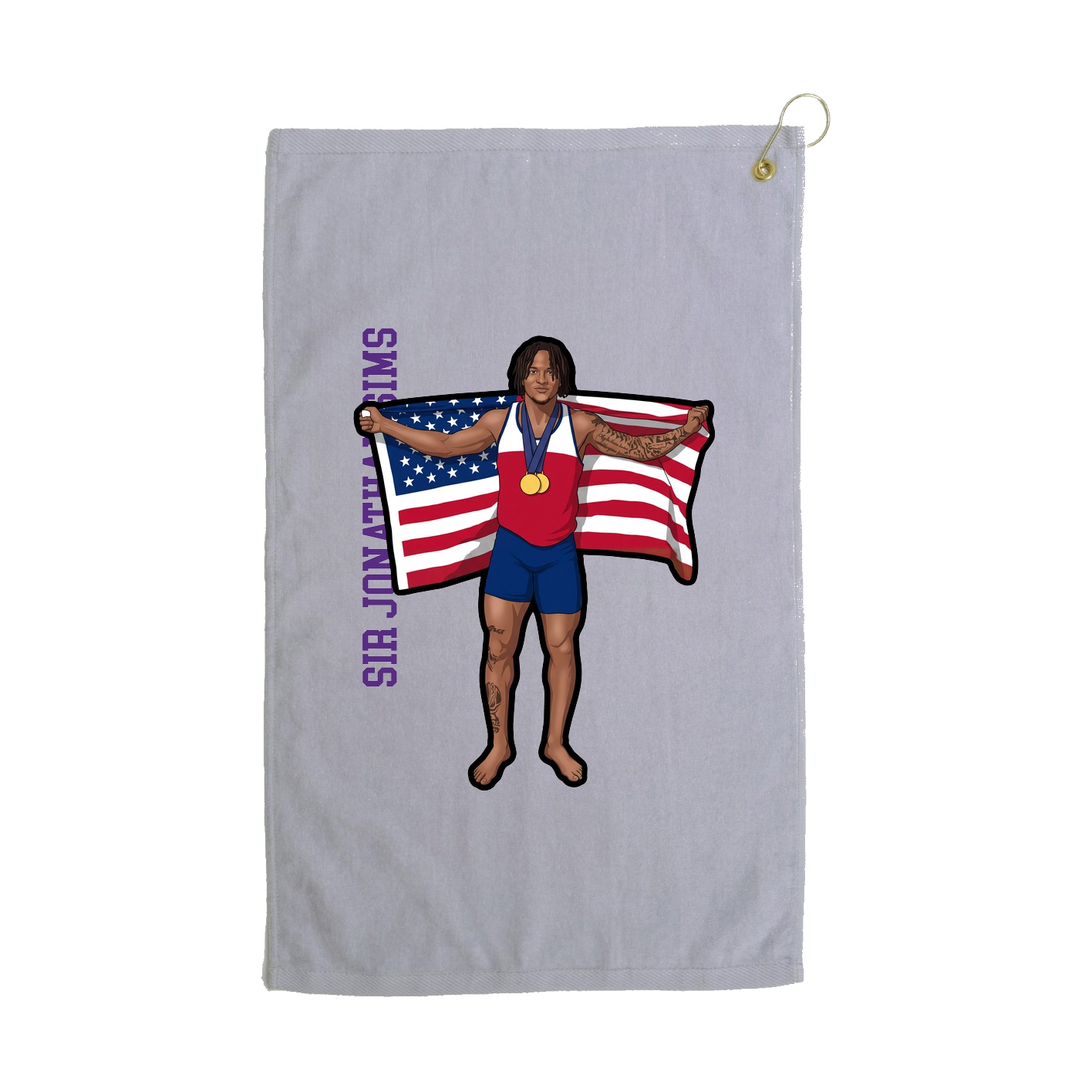 Golf Towel — Name Vertical in Grey