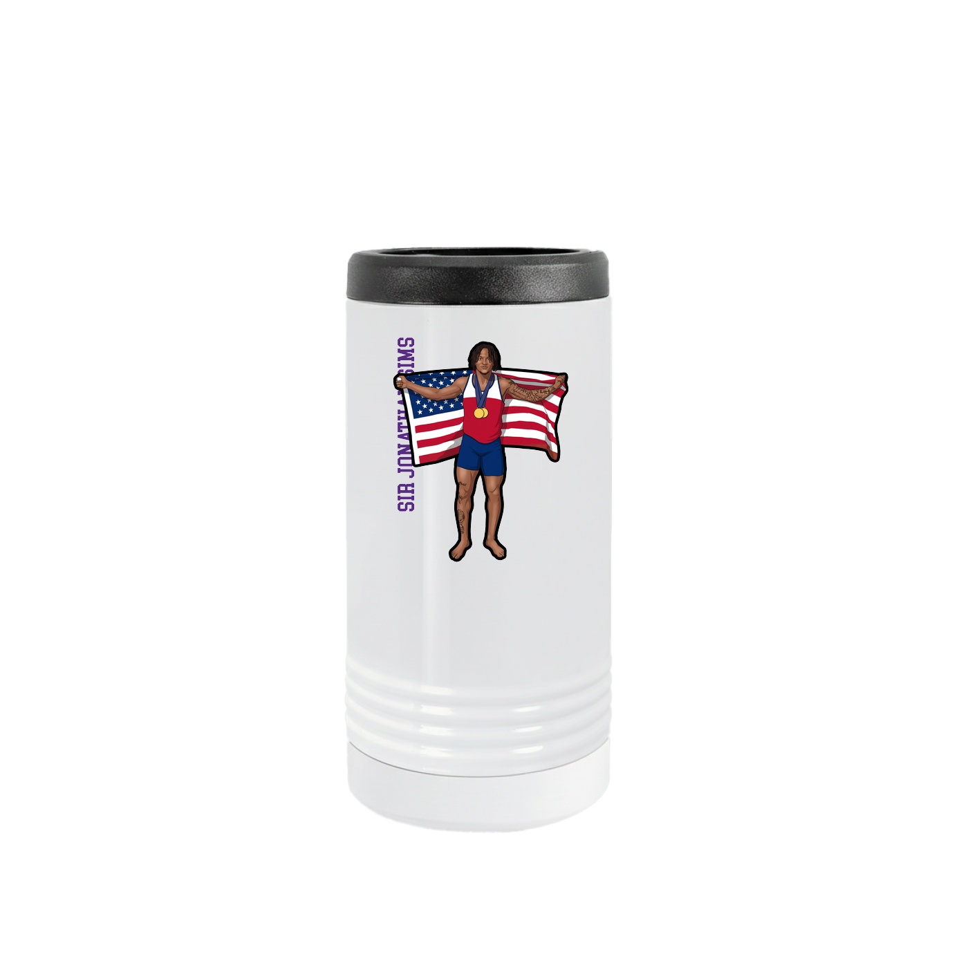 Slim Beverage Holder — Name Vertical in White