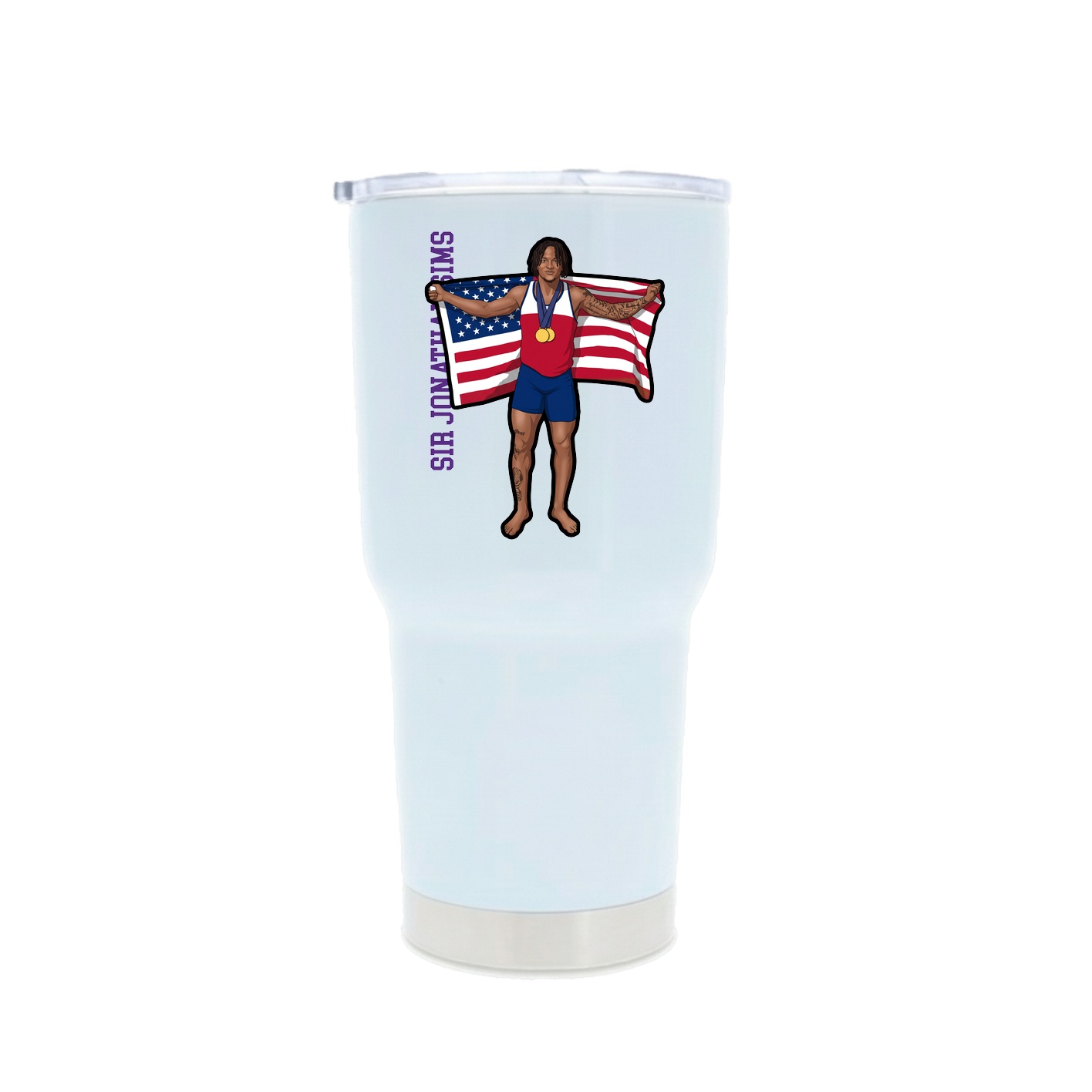 30oz Stainless Steel Tumbler — Name Vertical in White