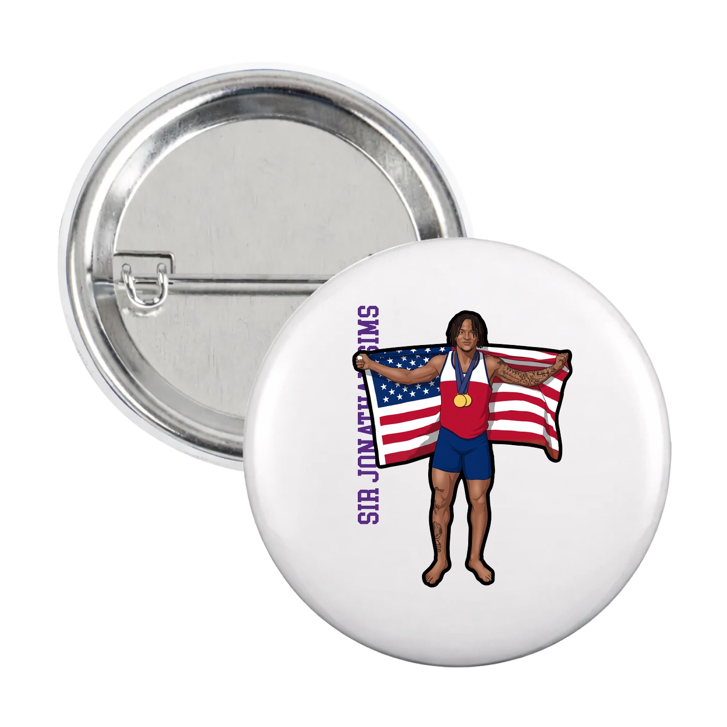 Game Day Button — Name Vertical in White