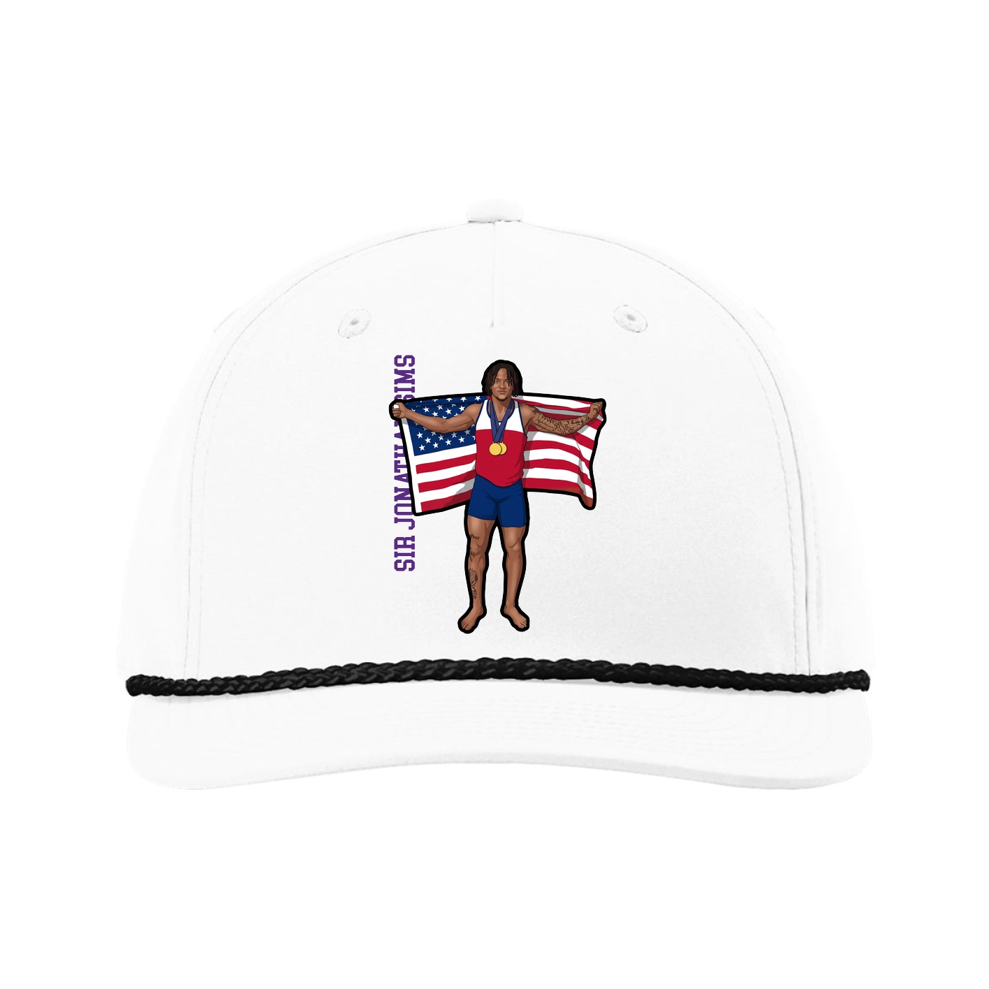 Five-Panel Classic Rope Cap — Name Vertical in White