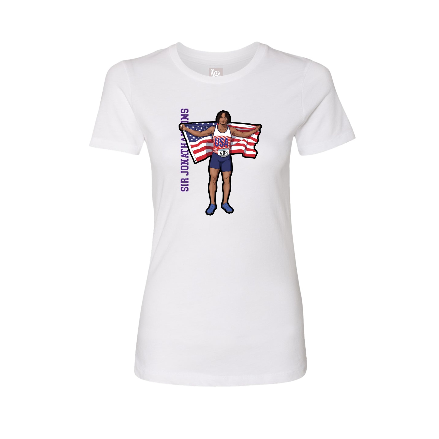 Fitted Women's Tee — Name Vertical in White