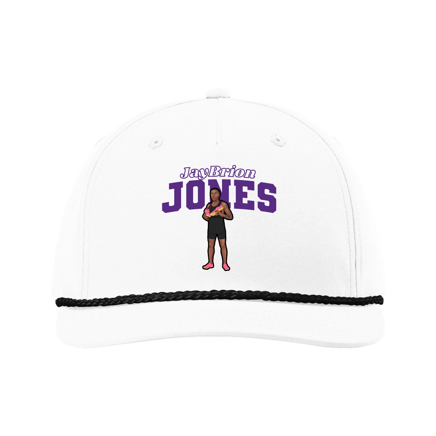 Five-Panel Classic Rope Cap — Name Arch in White