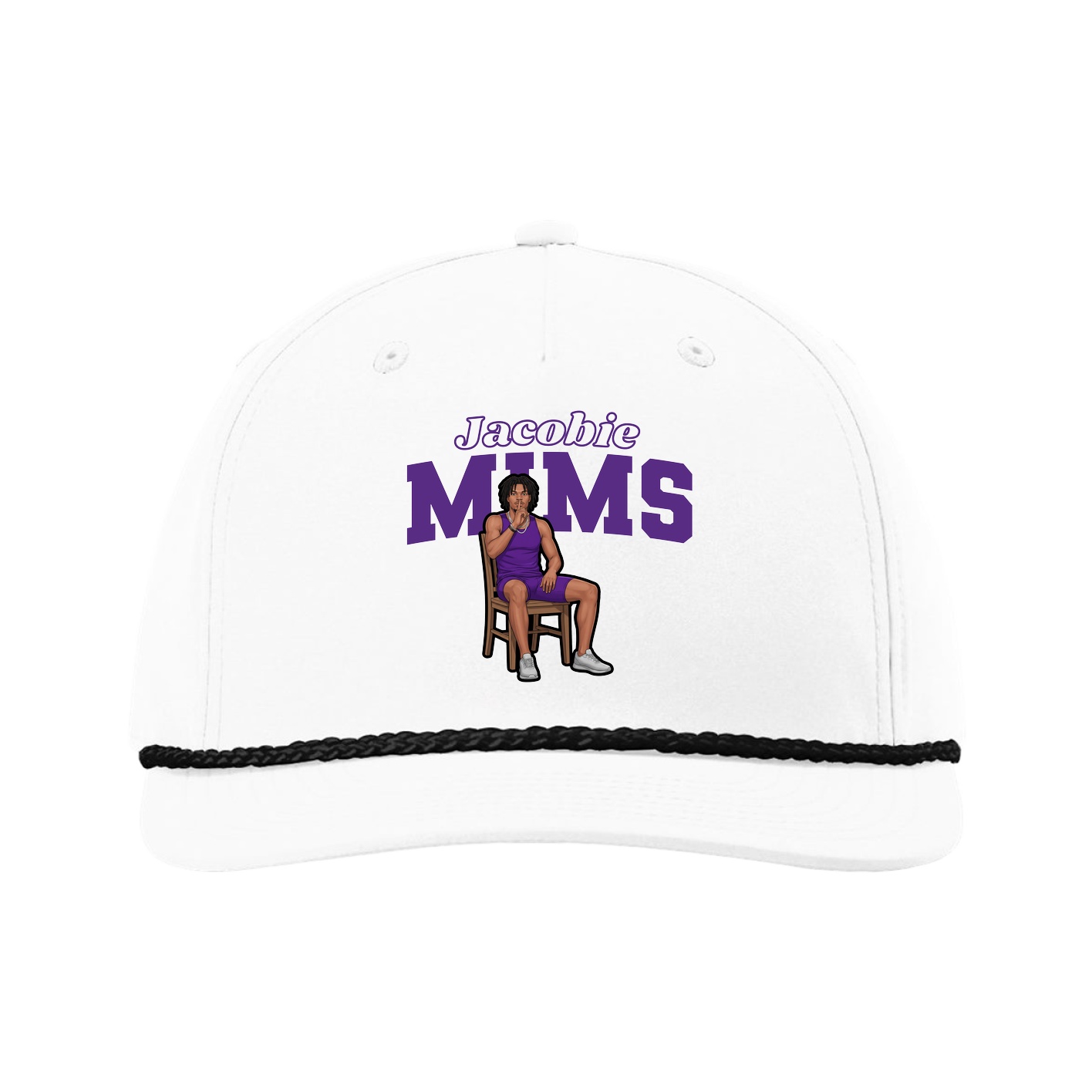 Five-Panel Classic Rope Cap — Name Arch in White
