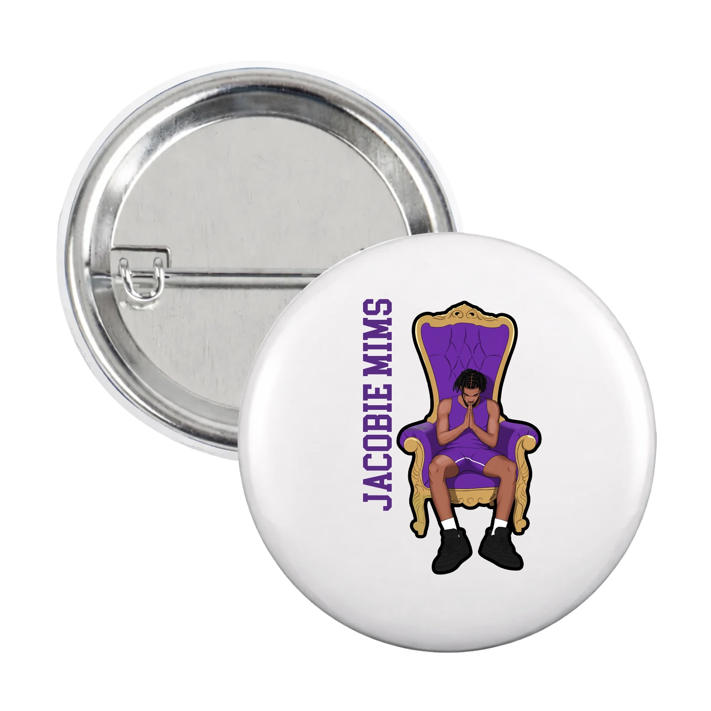 Game Day Button — Name Vertical in White
