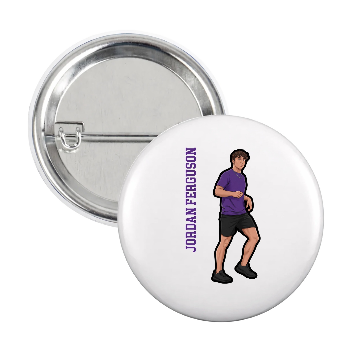 Game Day Button — Name Vertical in White