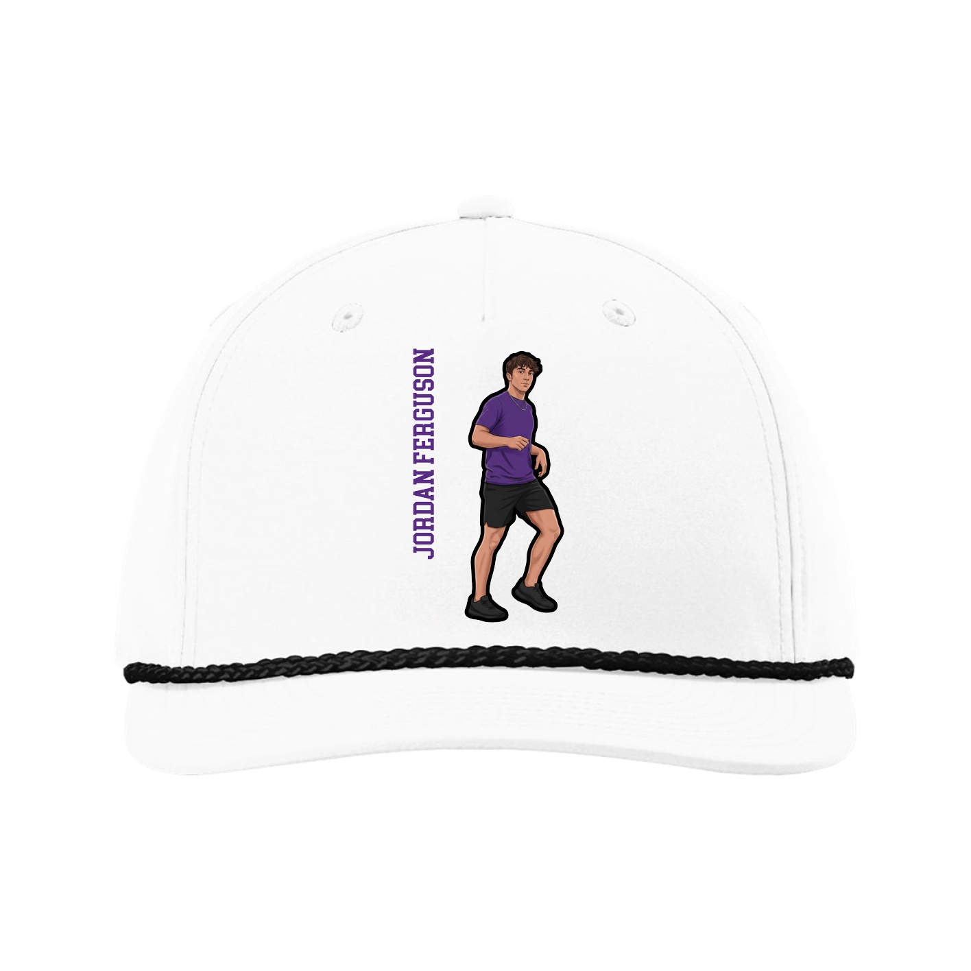 Five-Panel Classic Rope Cap — Name Vertical in White