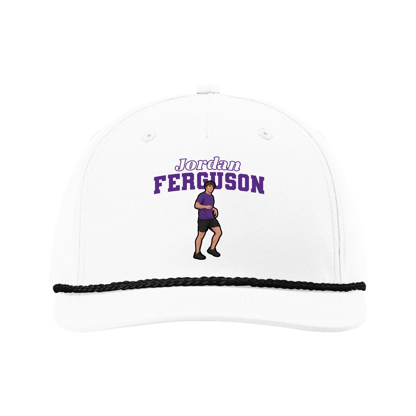 Five-Panel Classic Rope Cap — Name Arch in White