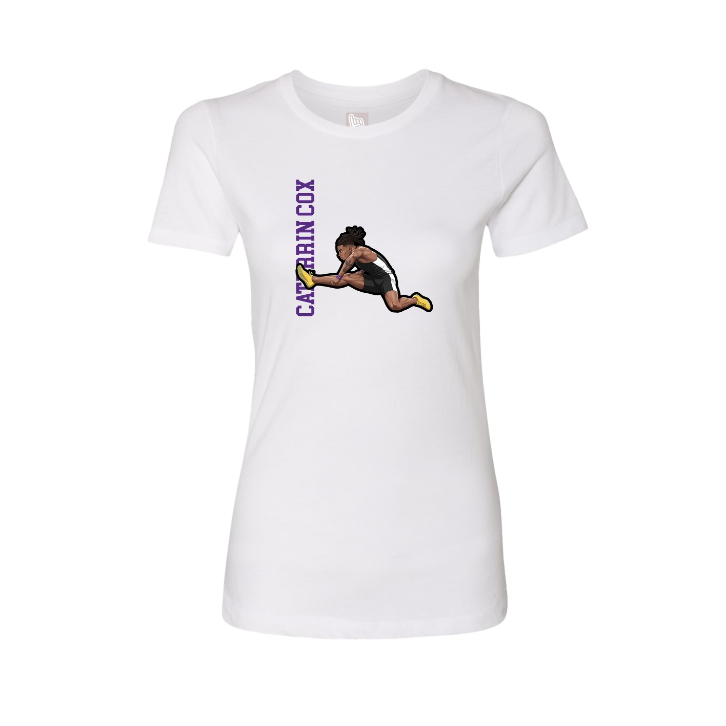 Womens Tee — Name Vertical in White