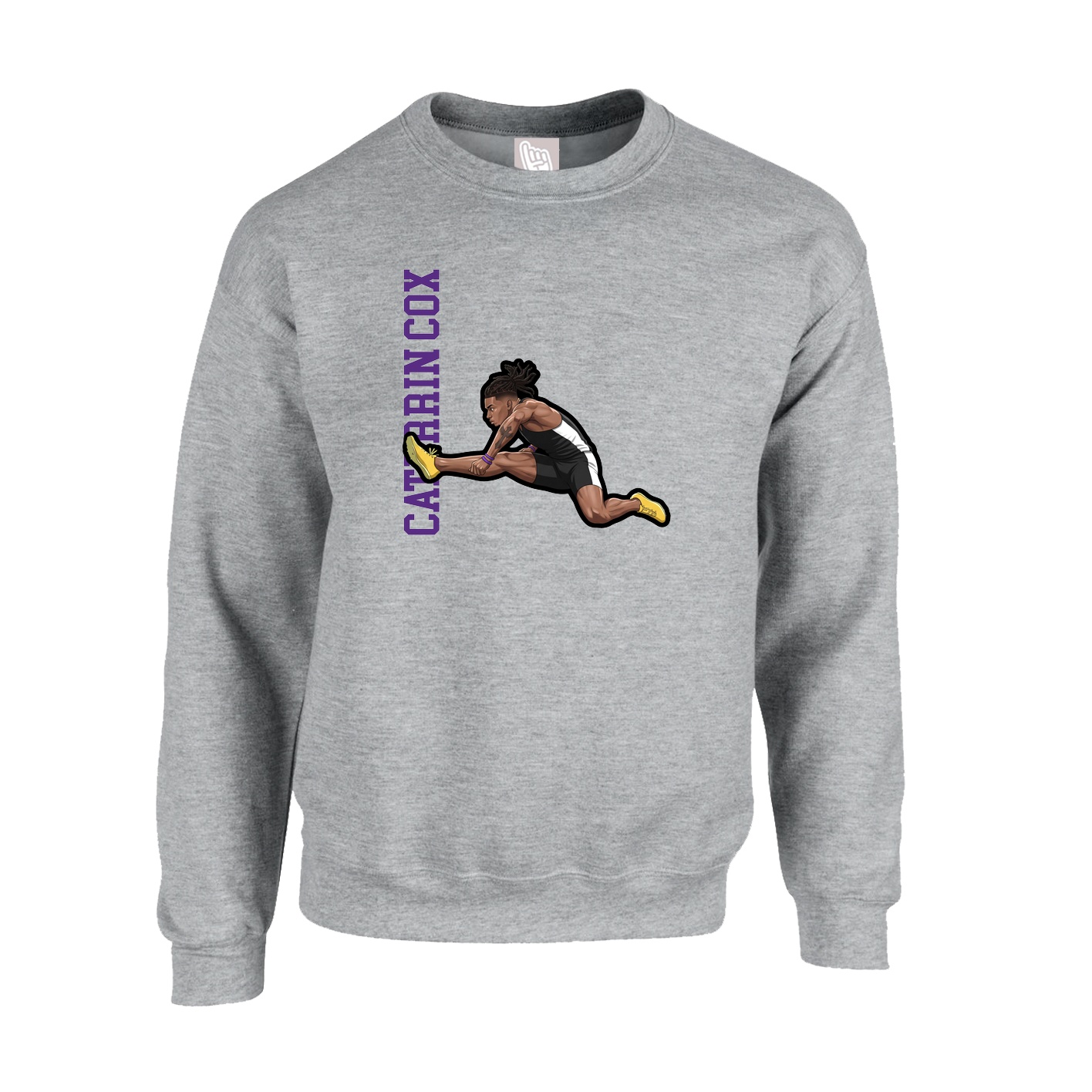 Fleece Crew — Name Vertical in Grey