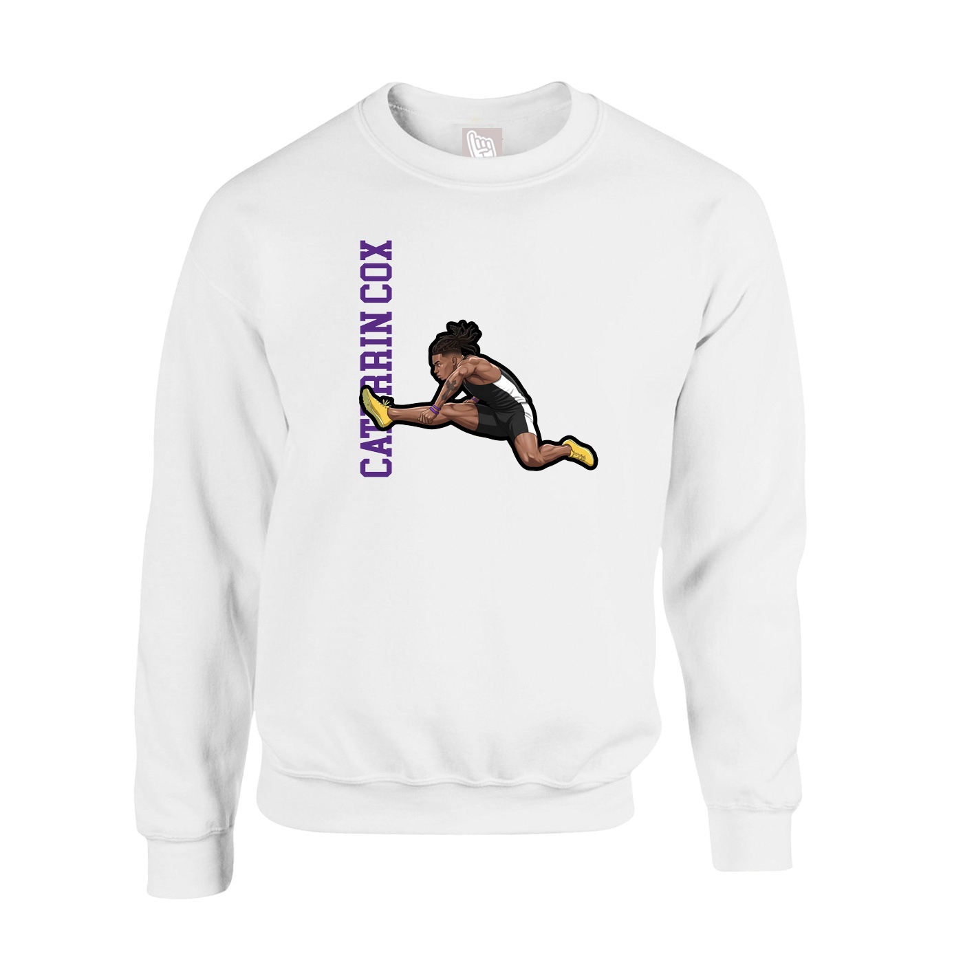 Fleece Crew — Name Vertical in White