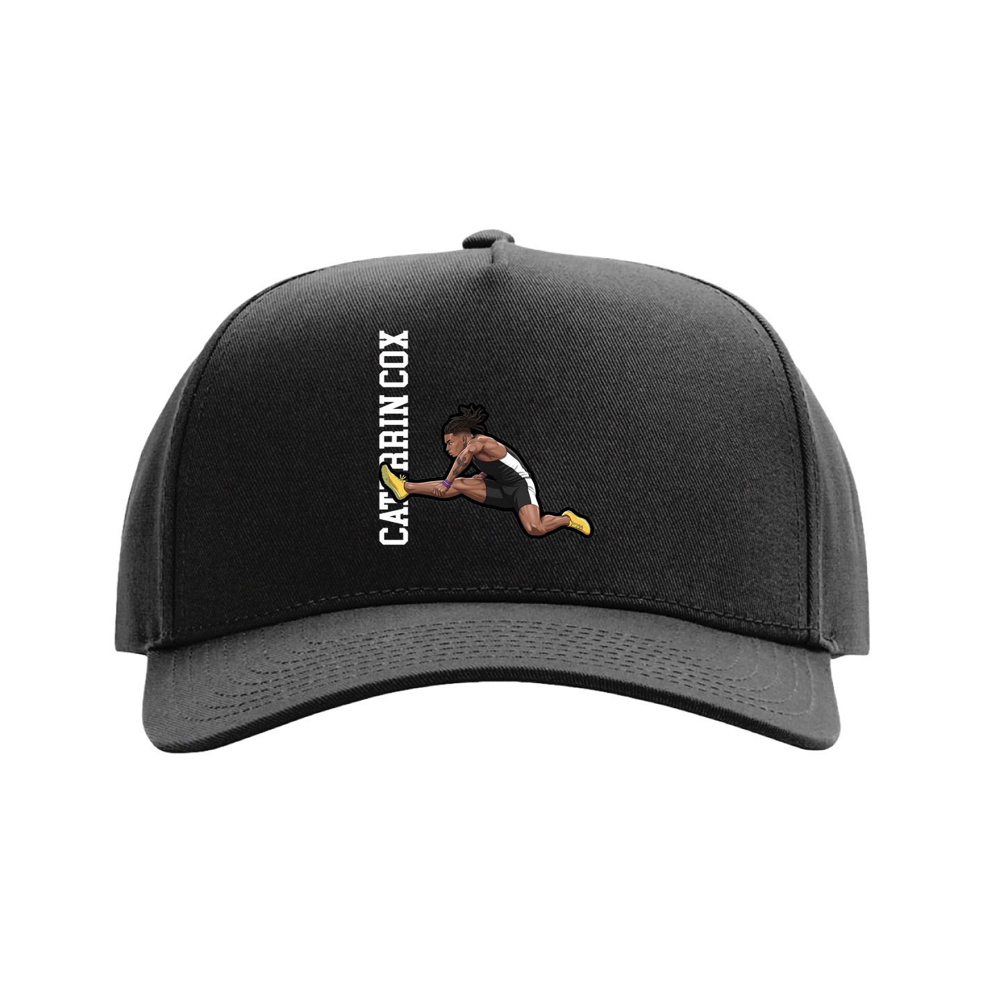Full Fabric Five-Panel Champ Cap — Name Vertical in Black