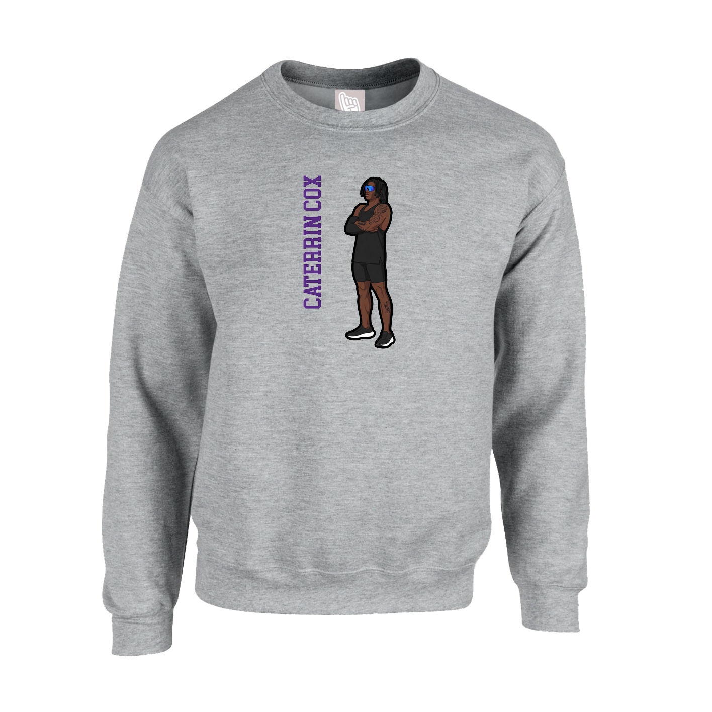 Fleece Crew — Name Vertical in Grey