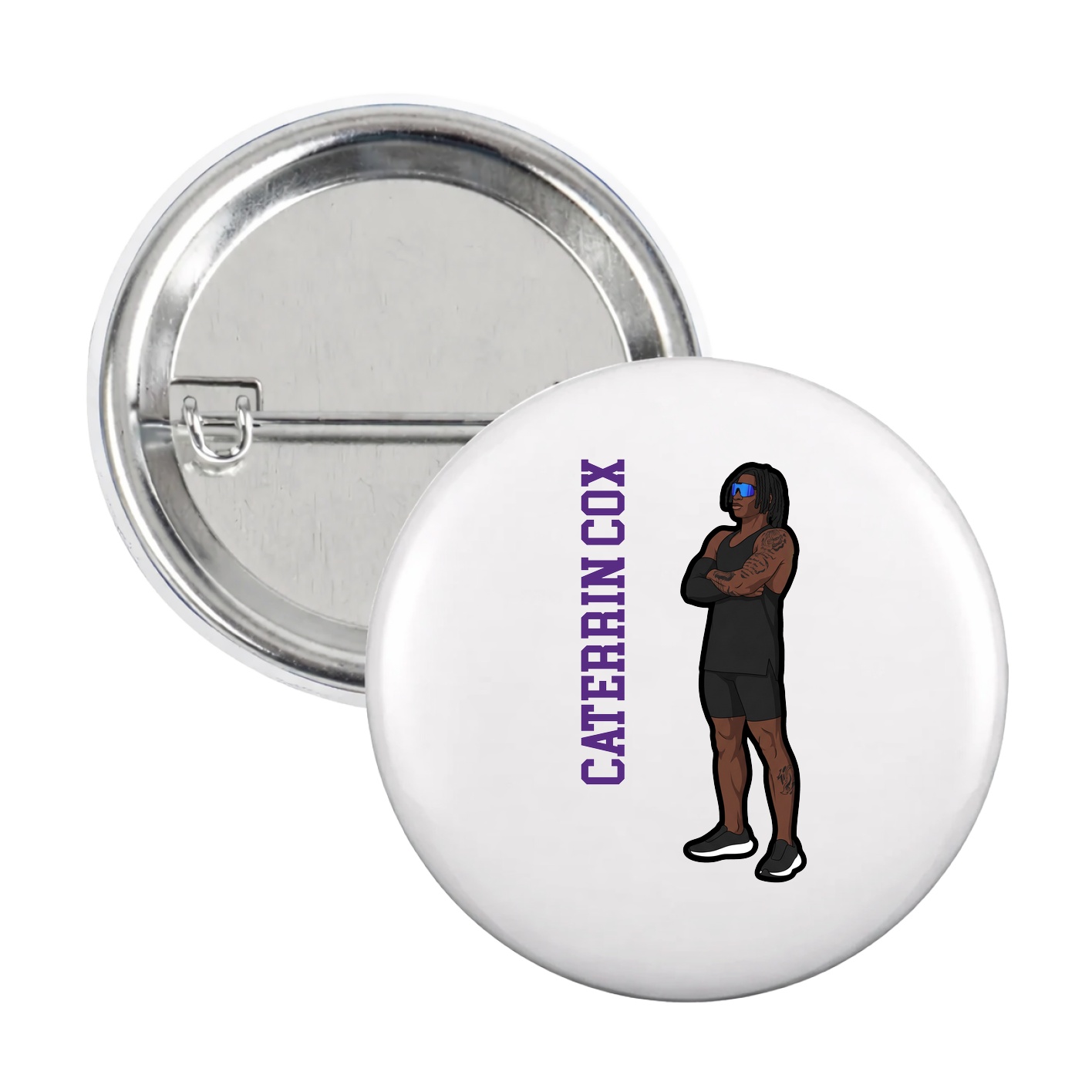 Game Day Button — Name Vertical in White