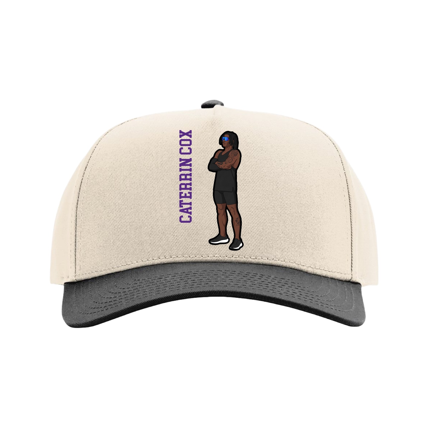 Full Fabric Five-Panel Champ Cap — Name Vertical in Cream/Black