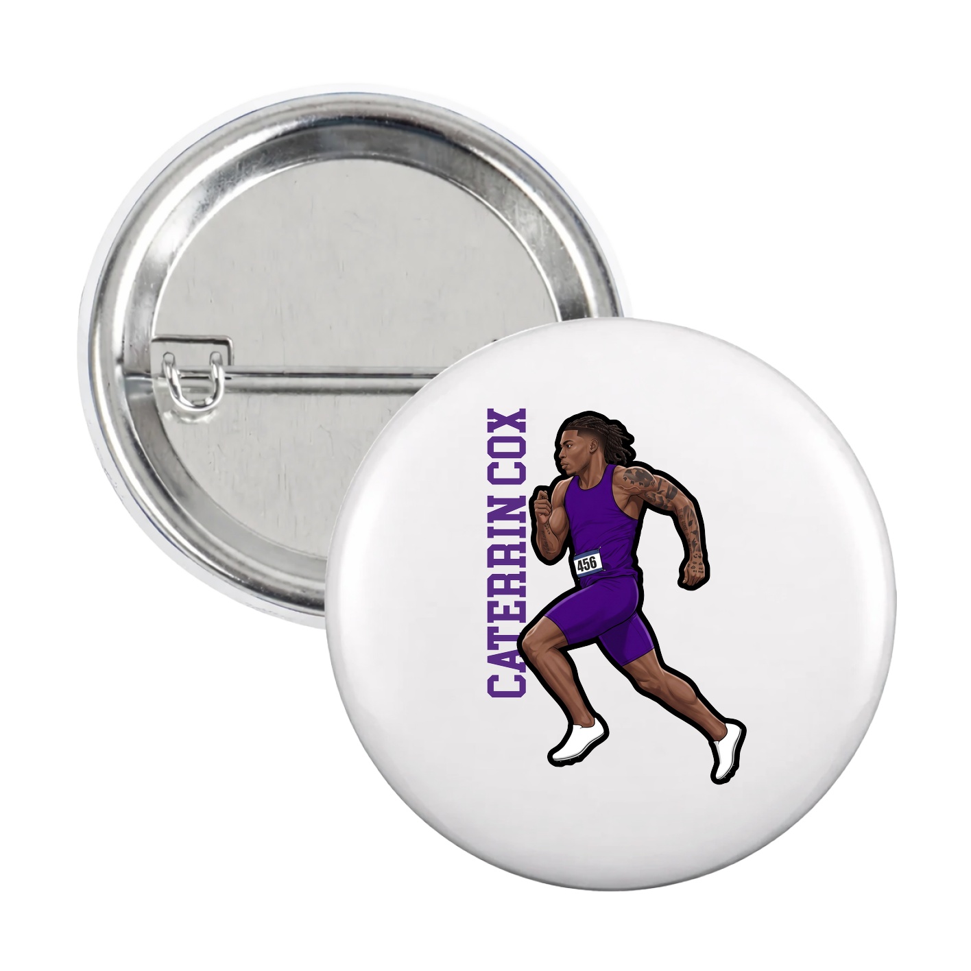 Game Day Button — Name Vertical in White