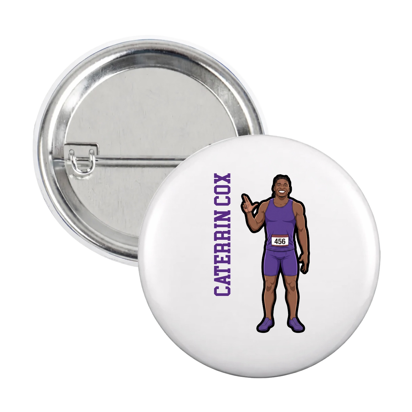 Game Day Button — Name Vertical in White