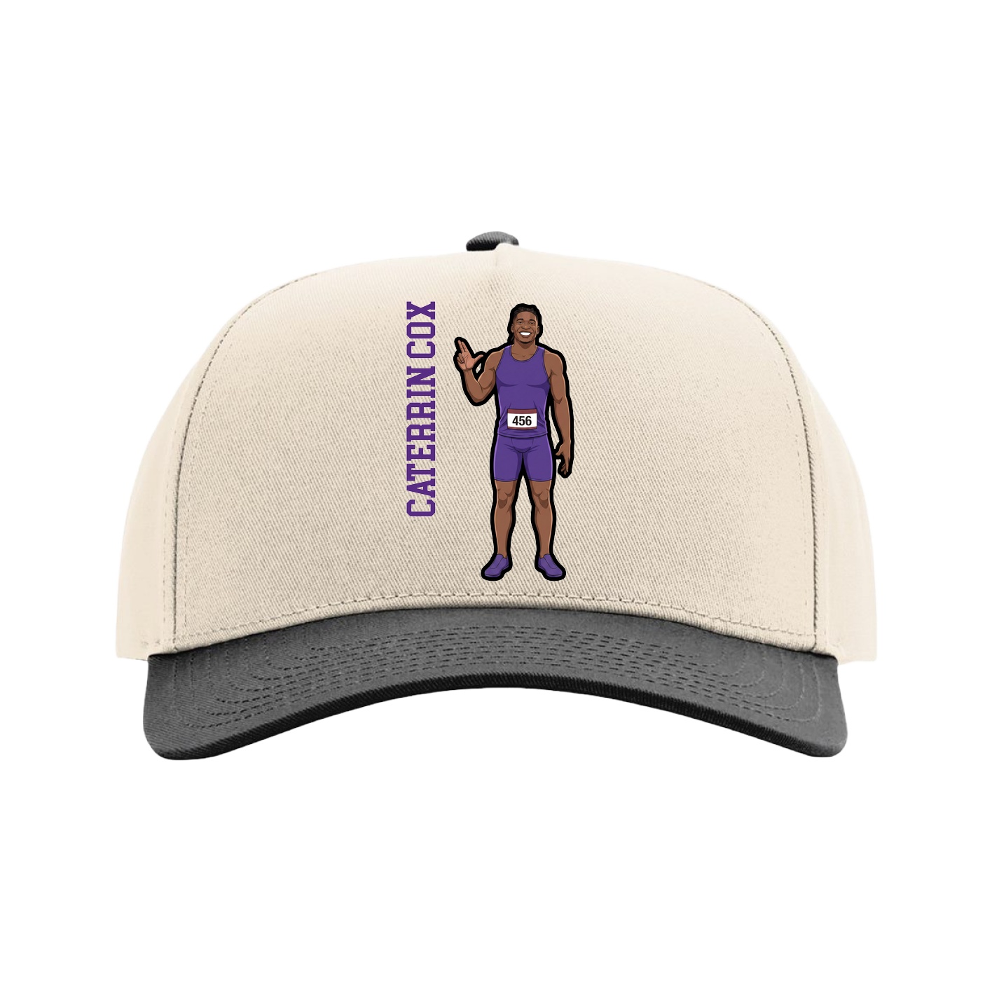 Full Fabric Five-Panel Champ Cap — Name Vertical in Cream/Black