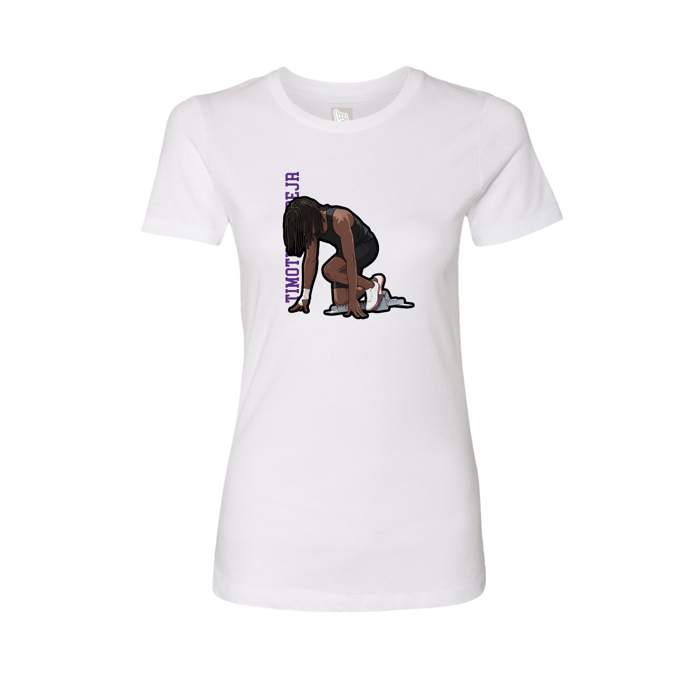 Fitted Women's Tee — Name Vertical in White