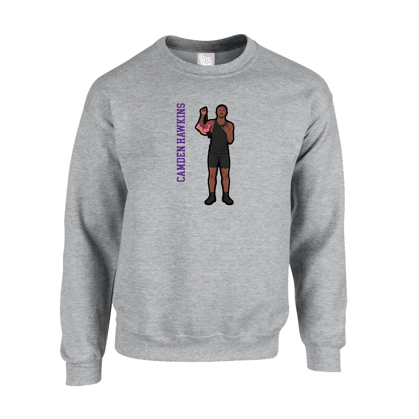 Fleece Crew — Name Vertical in Grey