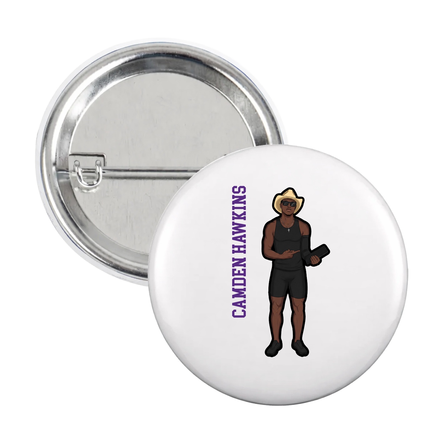 Game Day Button — Name Vertical in White