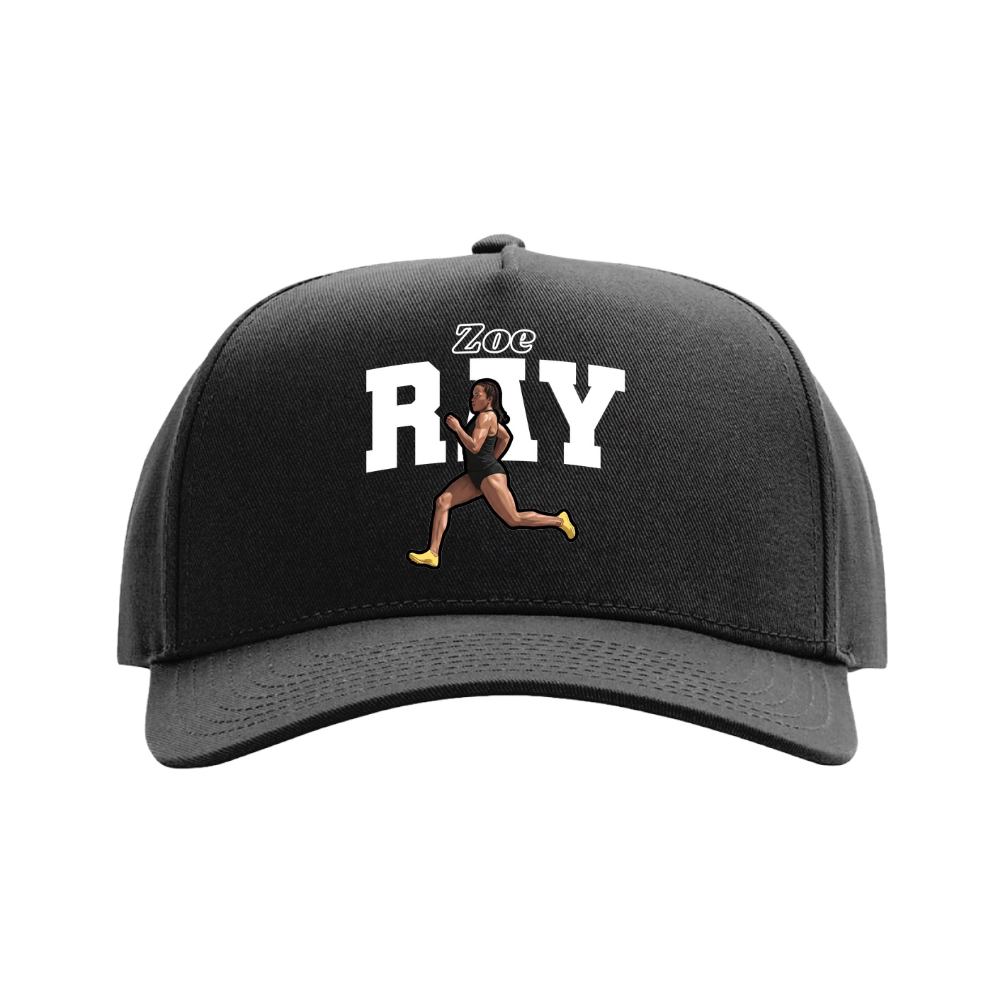 Full Fabric Five-Panel Champ Cap — Name Arch in Black